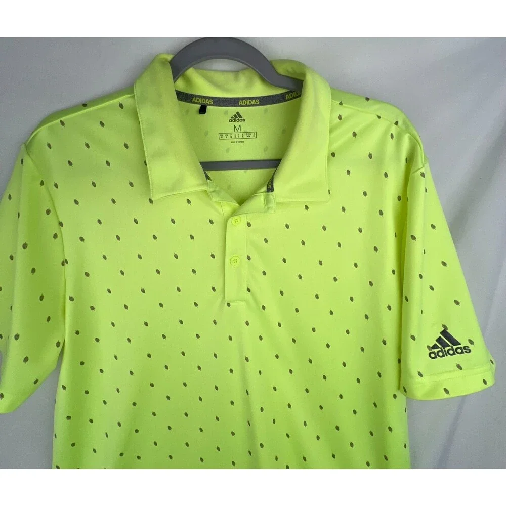 ADIDAS Performance Polo Shirt Mens M Pinecone Print Hi-Res Yellow Gray UPF 50